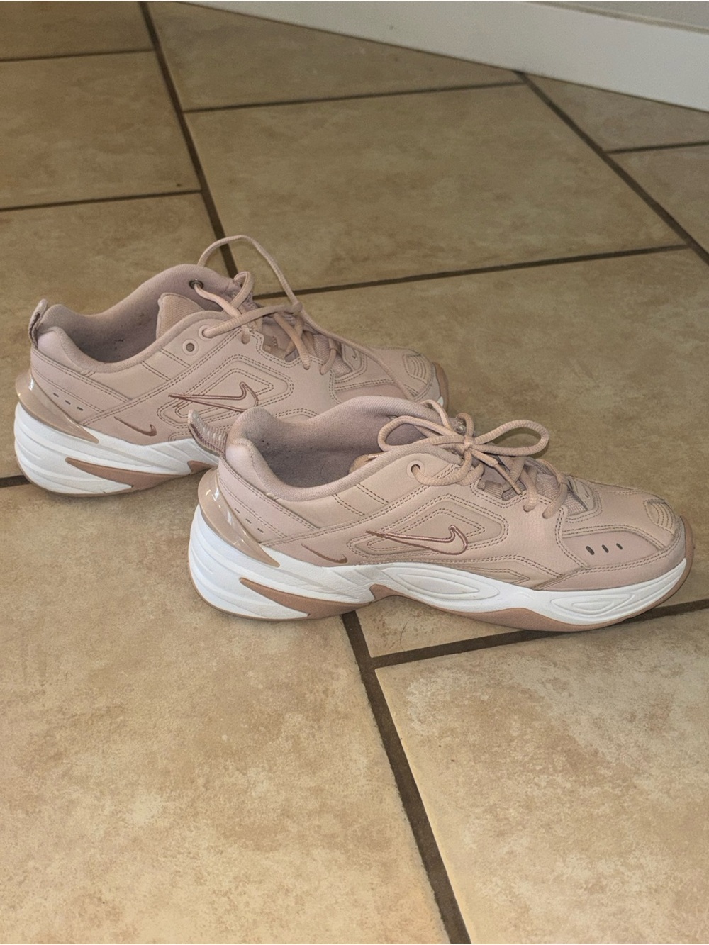Nike Women's M2K Tekno Sneakers in Dusty Rose and White